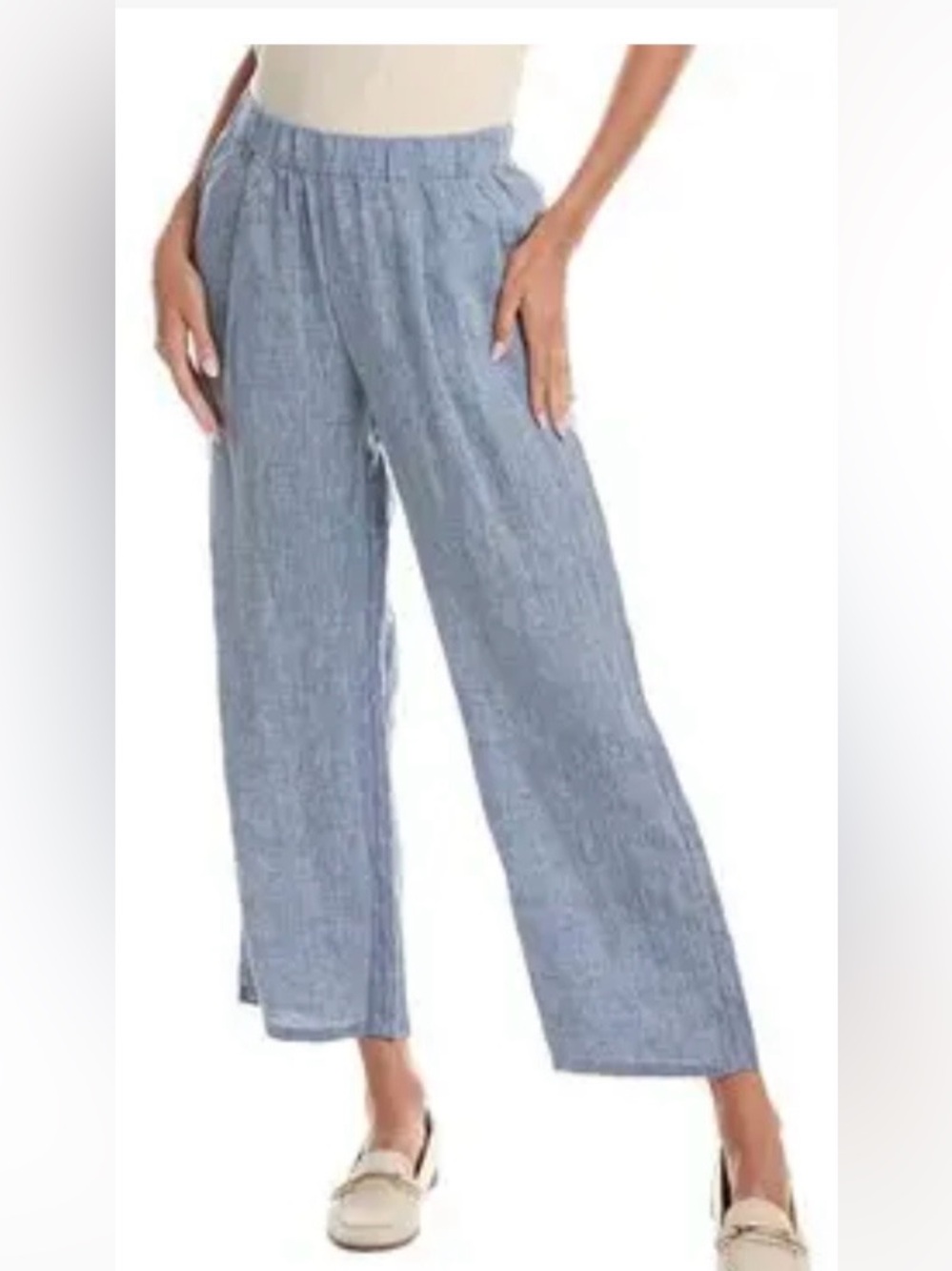 Eileen Fisher Light Blue Straight-Leg Linen-Blend Pants Sz SP